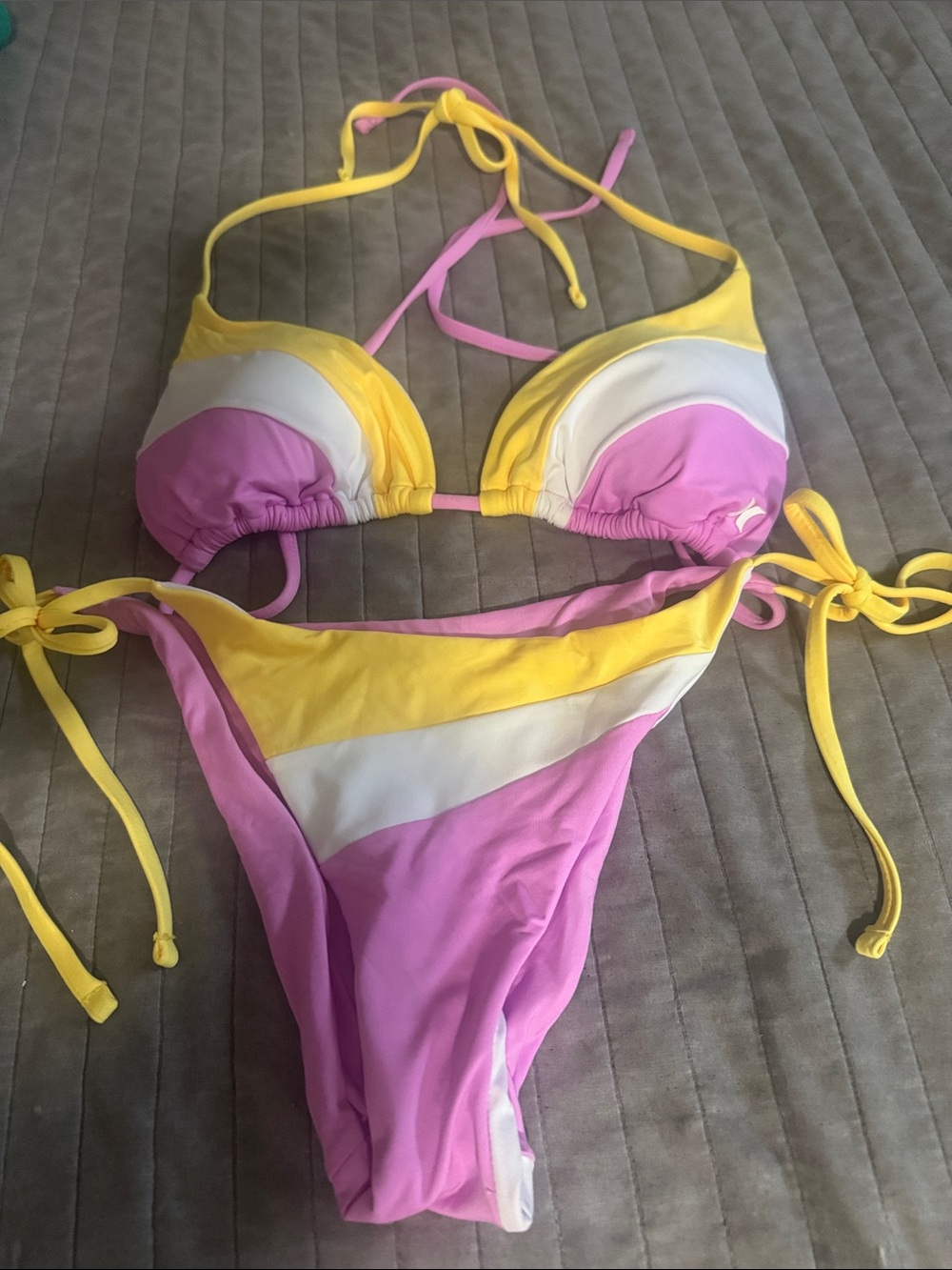 Hurley Purple Yellow White Colorblock Triangle Bikini